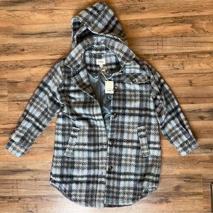 | a.n.a. | blue plaid midweight trenchcoat